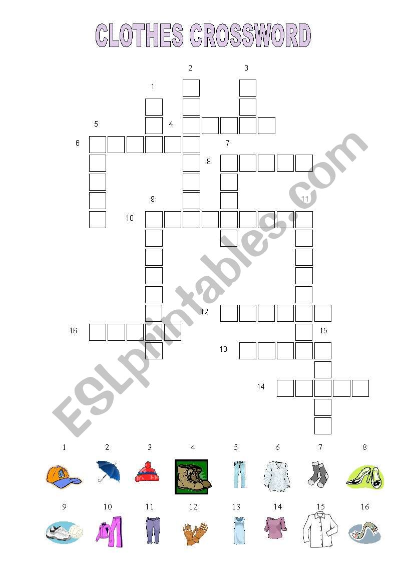 Clothes Crossword worksheet