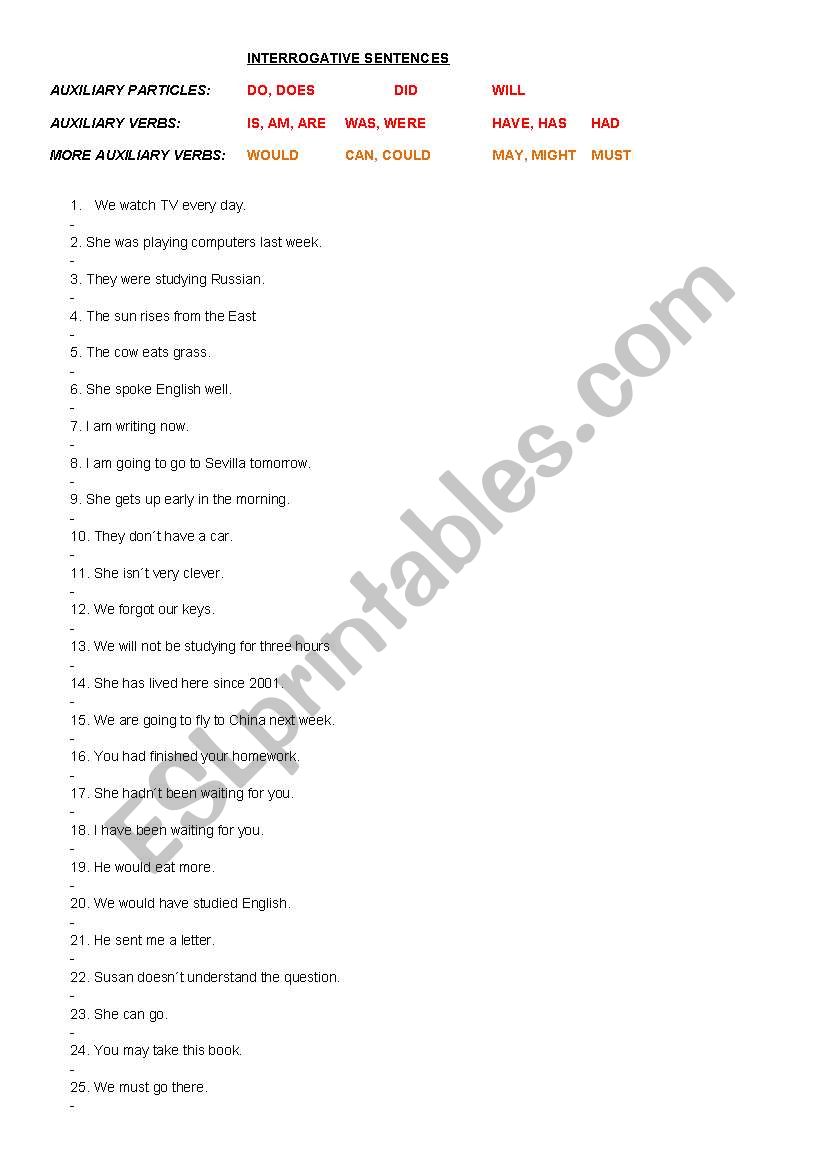 Make Interrogative Sentences worksheet