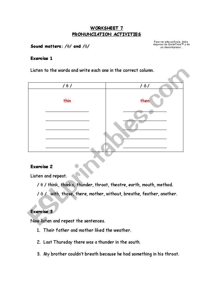 Pronunciation activities. Worksheet 7.