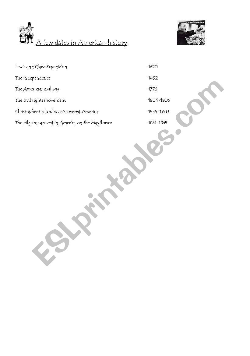 Dates in american history worksheet