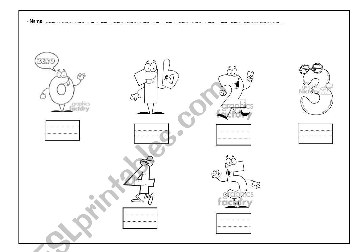 numbers 0 - 5 worksheet