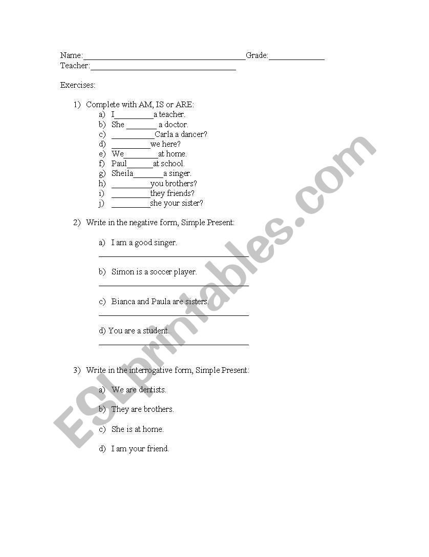 to be simple present  worksheet