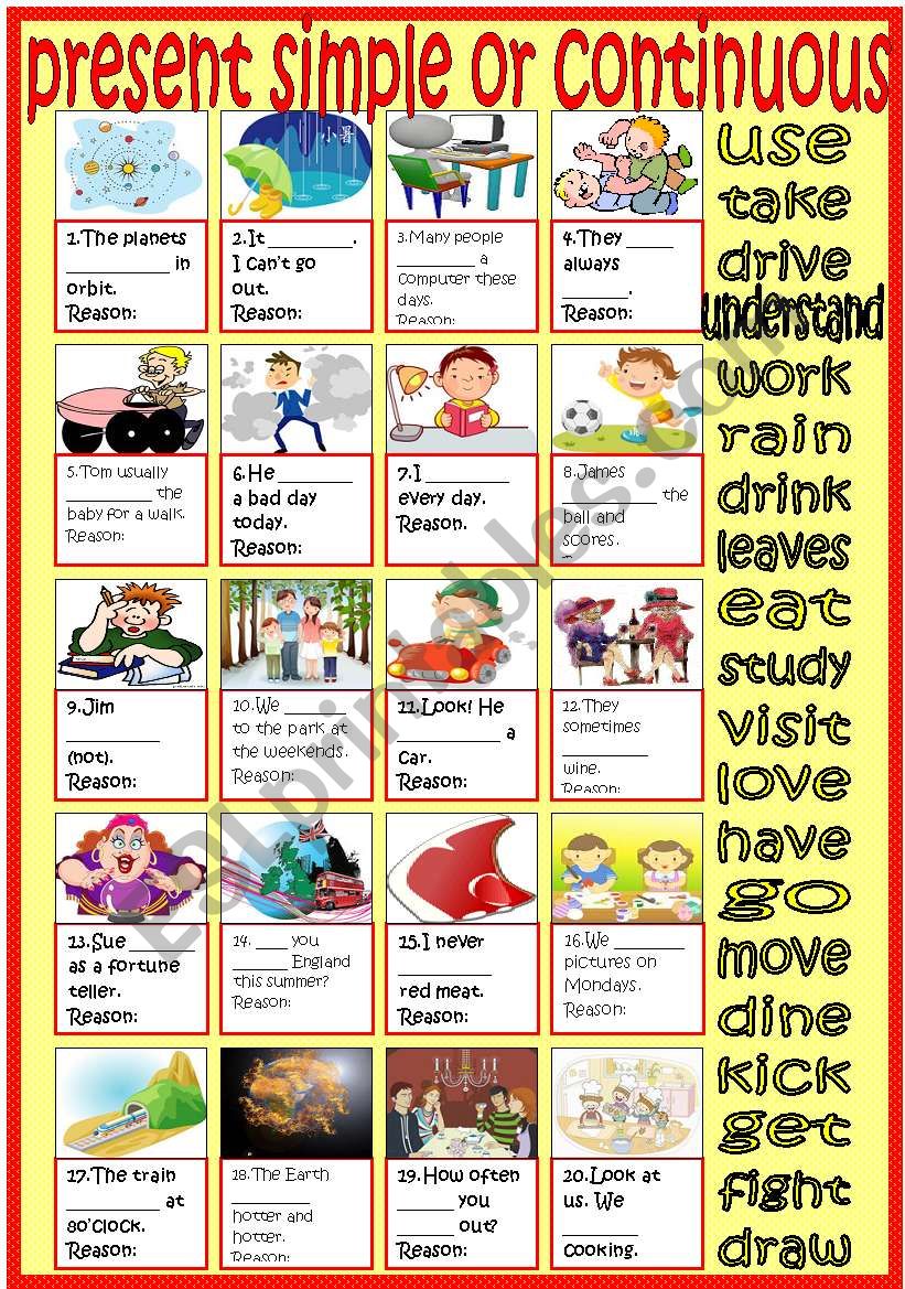 present simple or continuous worksheet