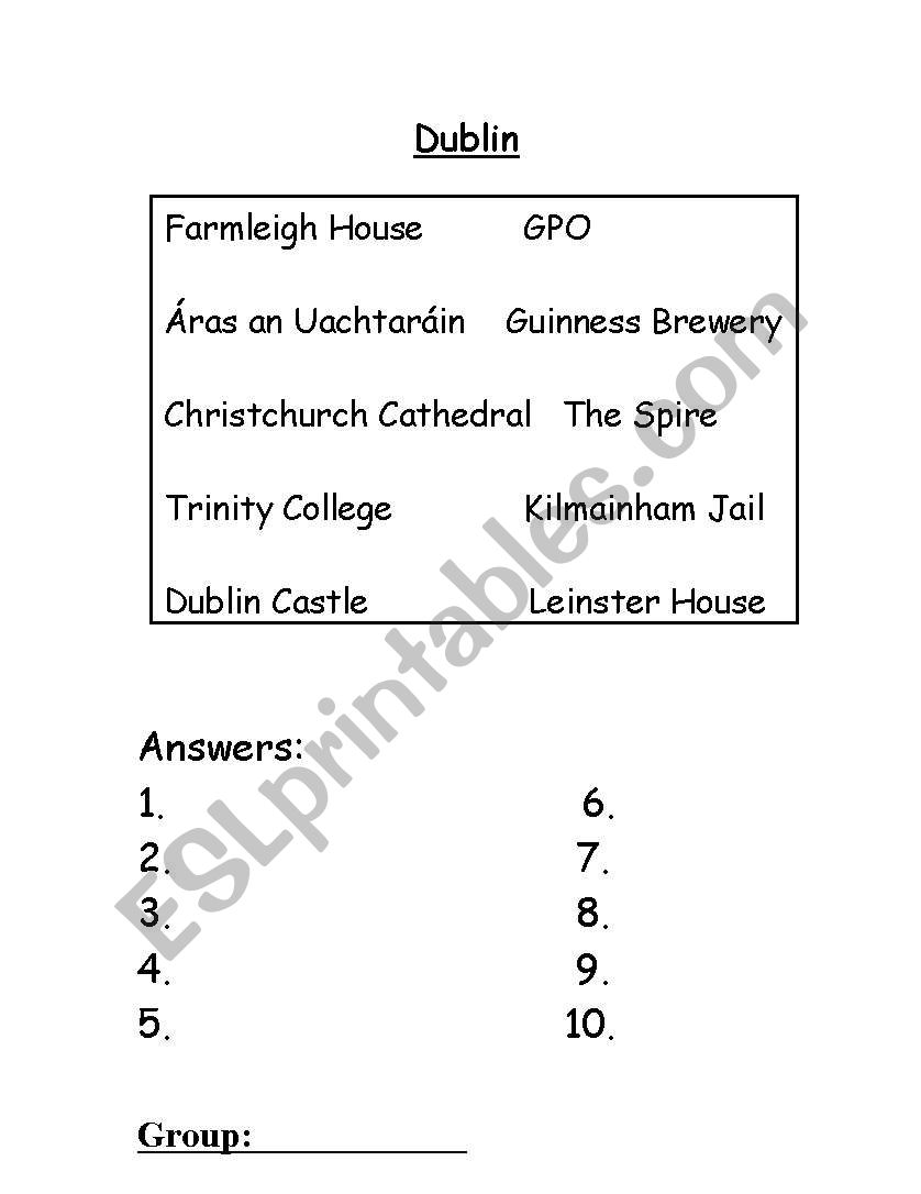 Dublin worksheet