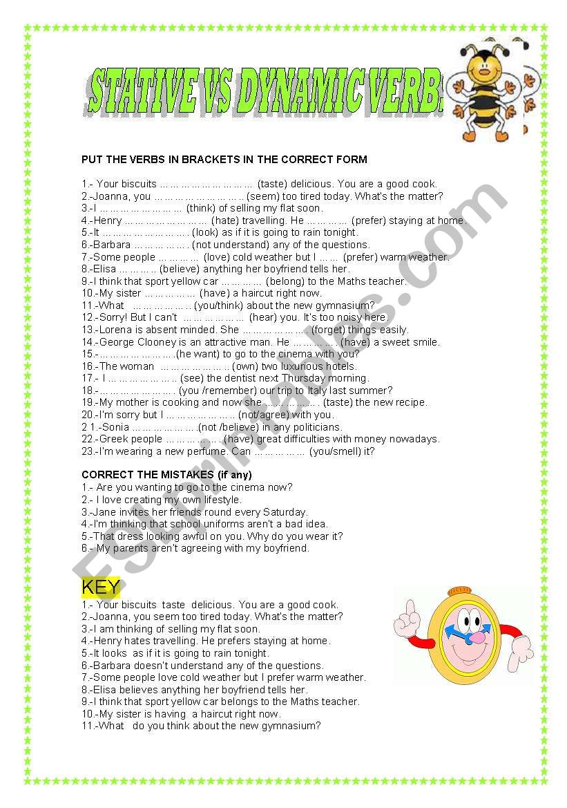 STATIVE VS DYNAMIC VERBS worksheet