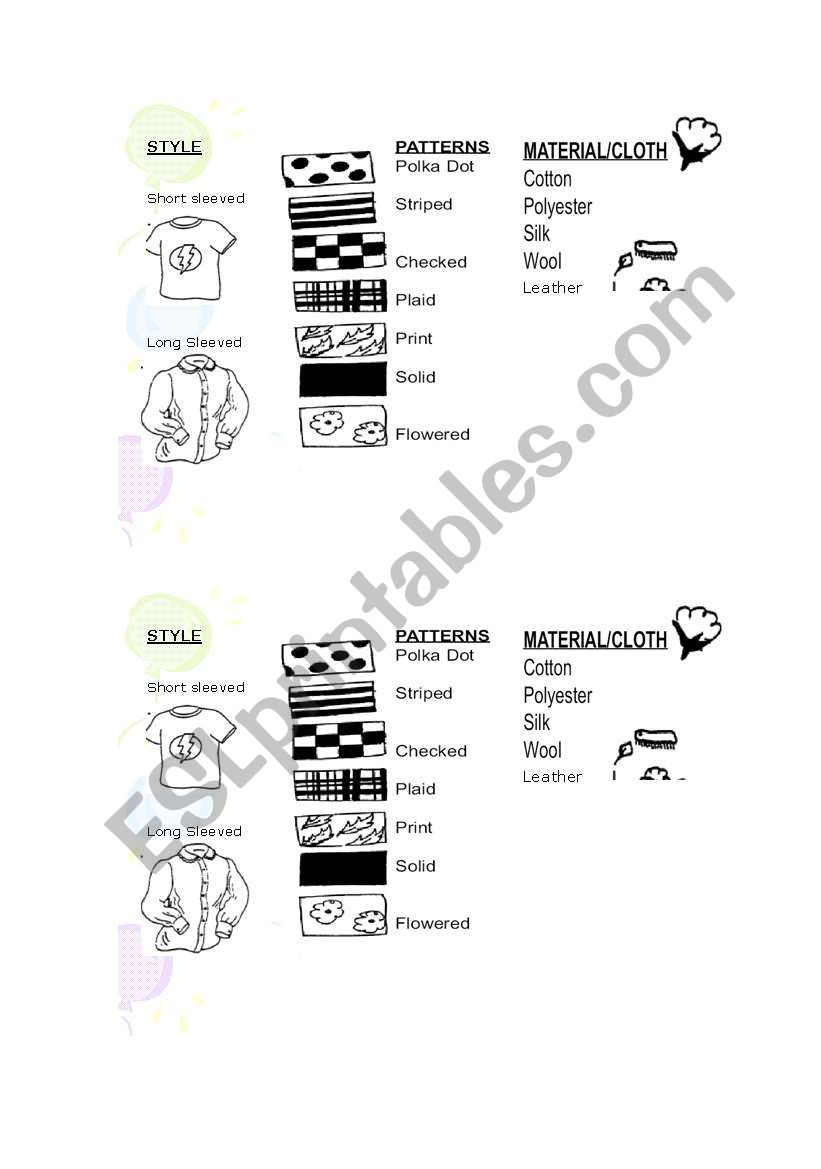 clothes patterns worksheet