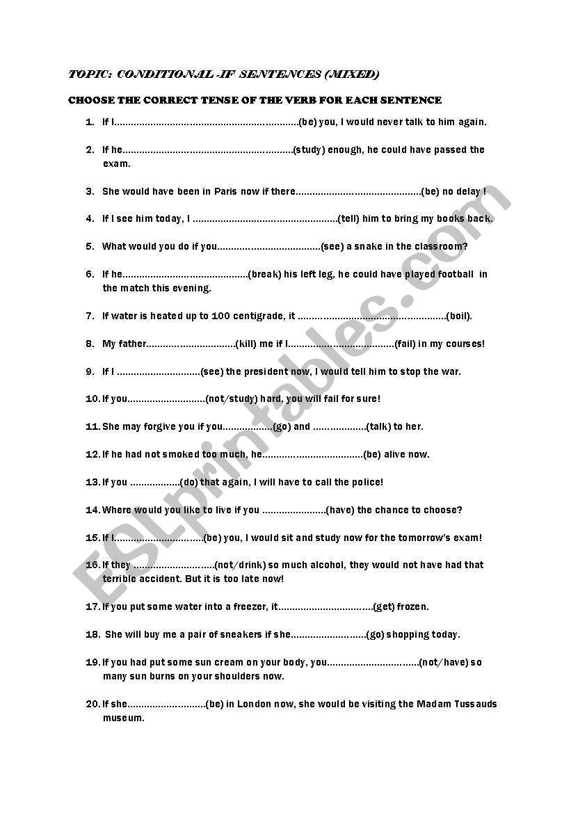 If Clause (mixed) worksheet