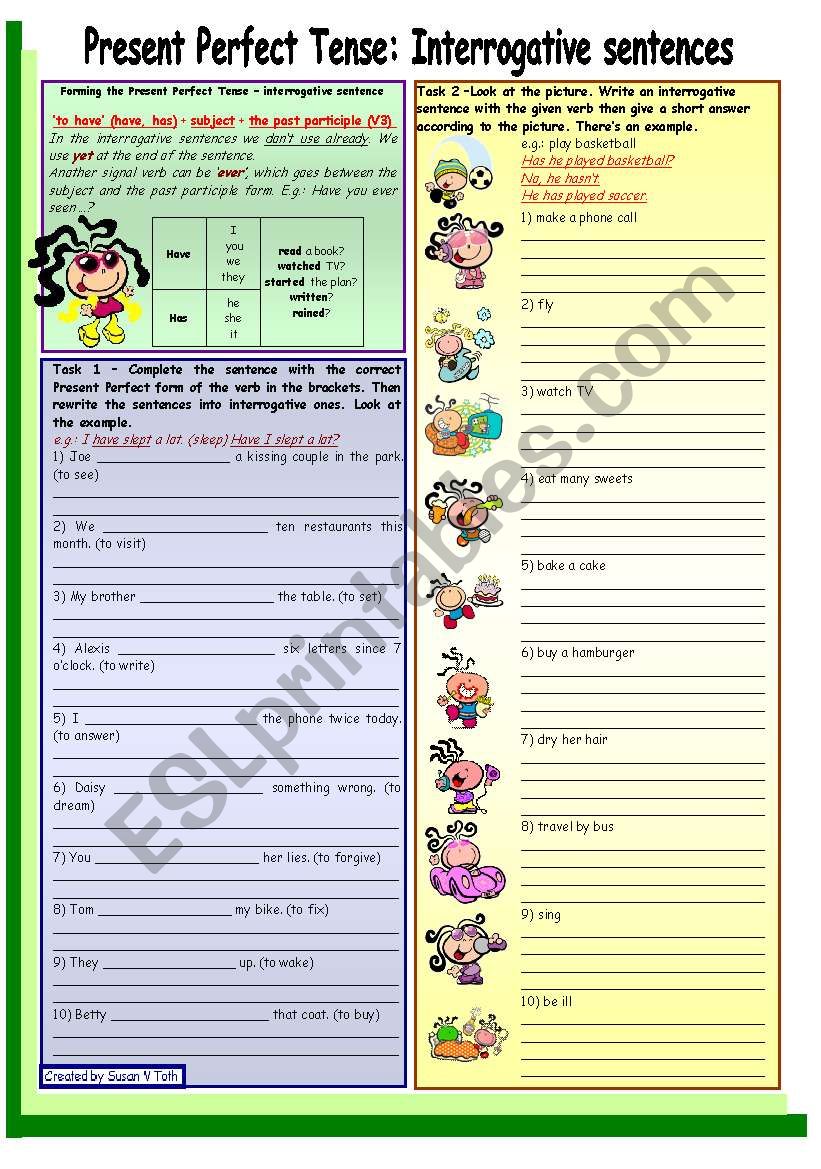 Present Perfect Tense Interrogative Sentence Elementary Grammar Guide 6 Task With Key