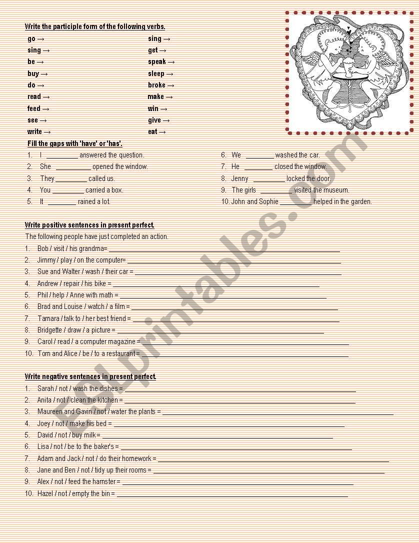 Present perfect exercises worksheet