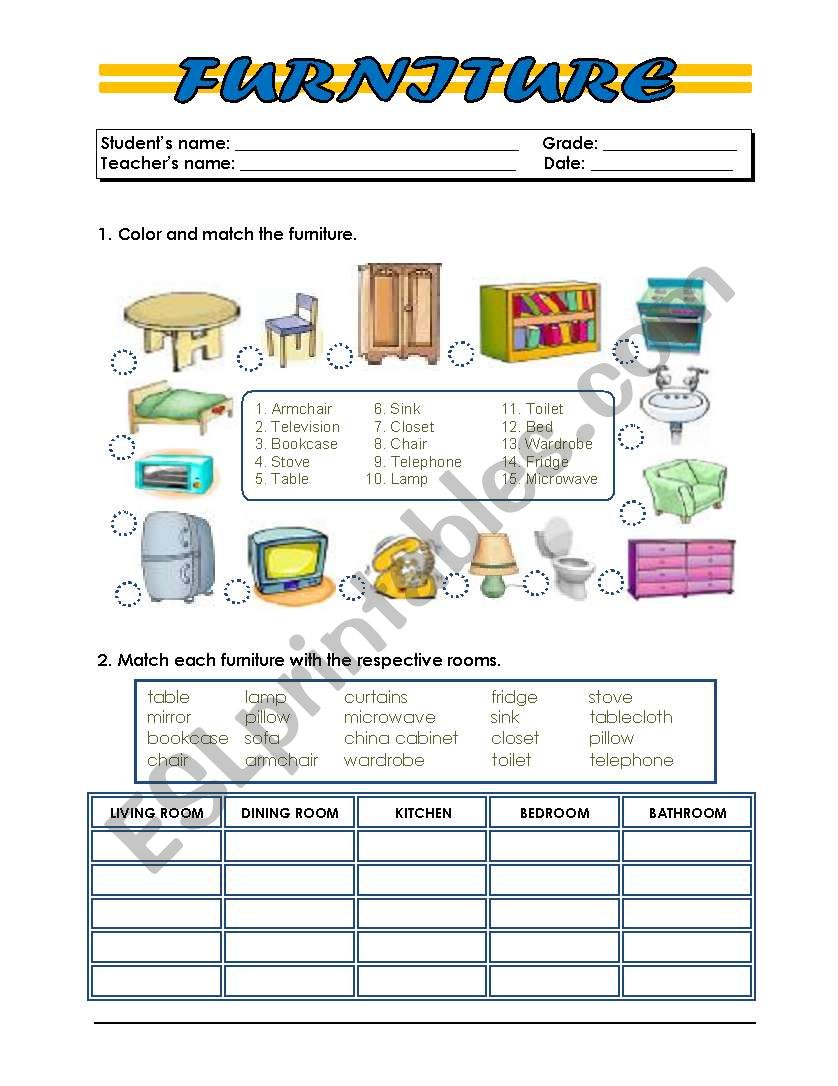 Furniture worksheet