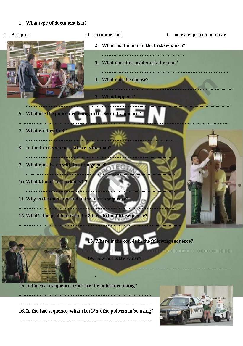 Green Police commercial worksheet