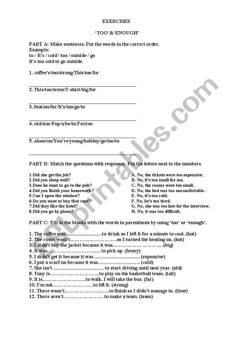 Too&Enough worksheet