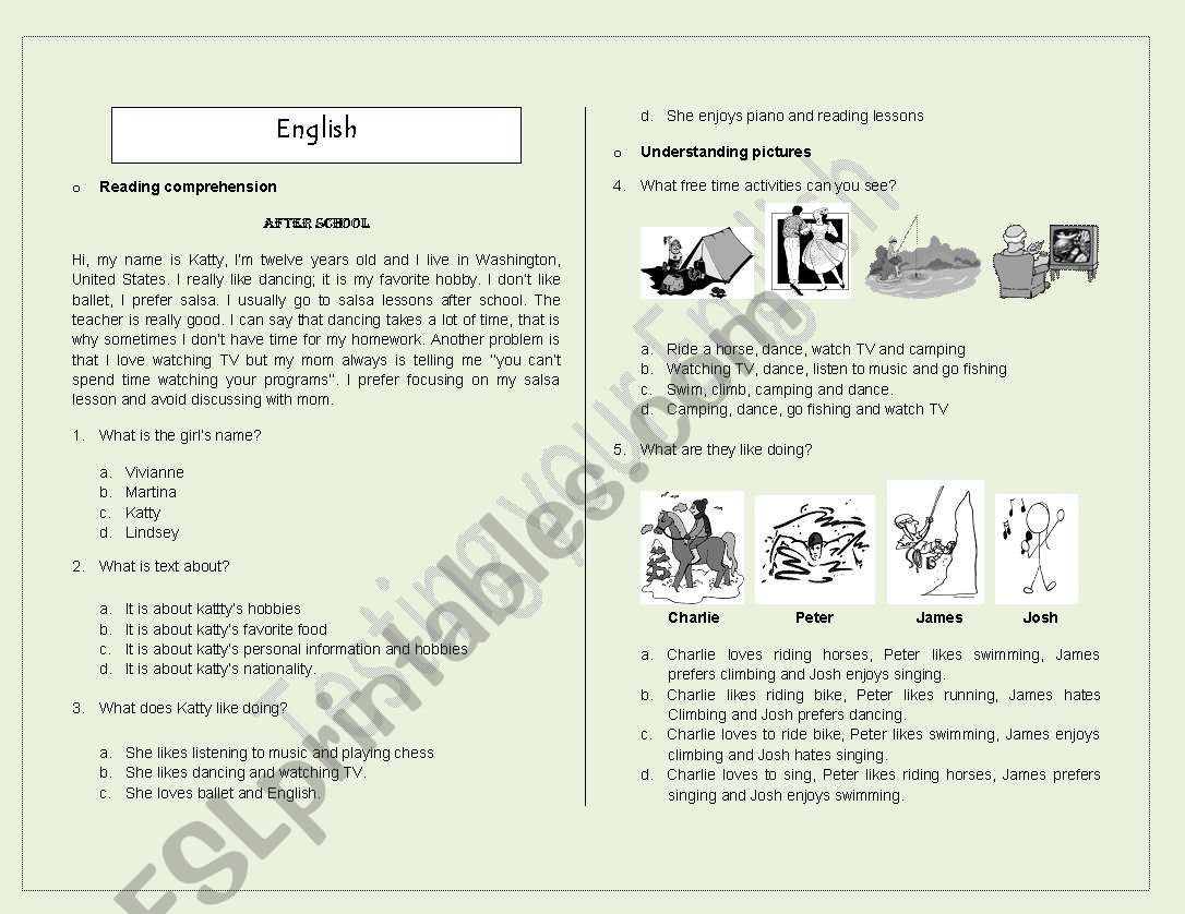 Testing your English worksheet