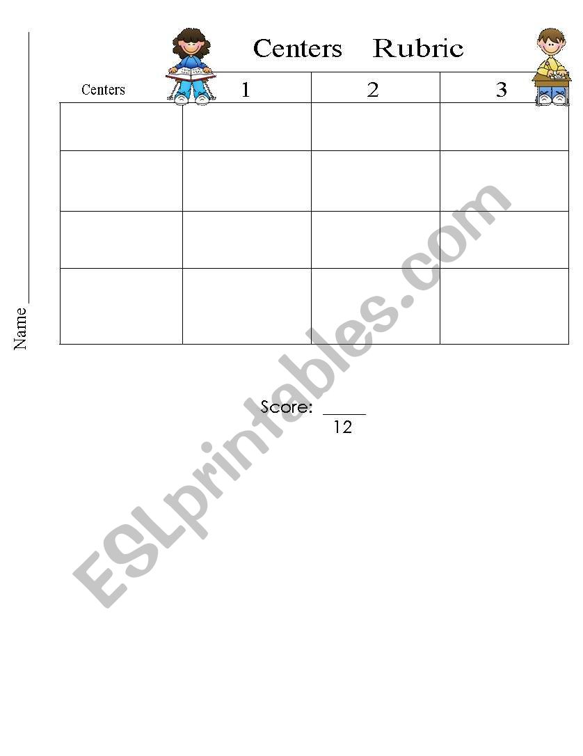 Centers Rubric worksheet