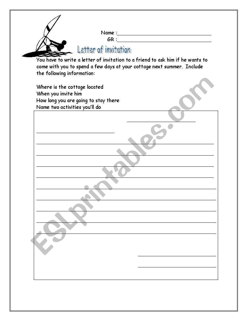 letter of invitation worksheet