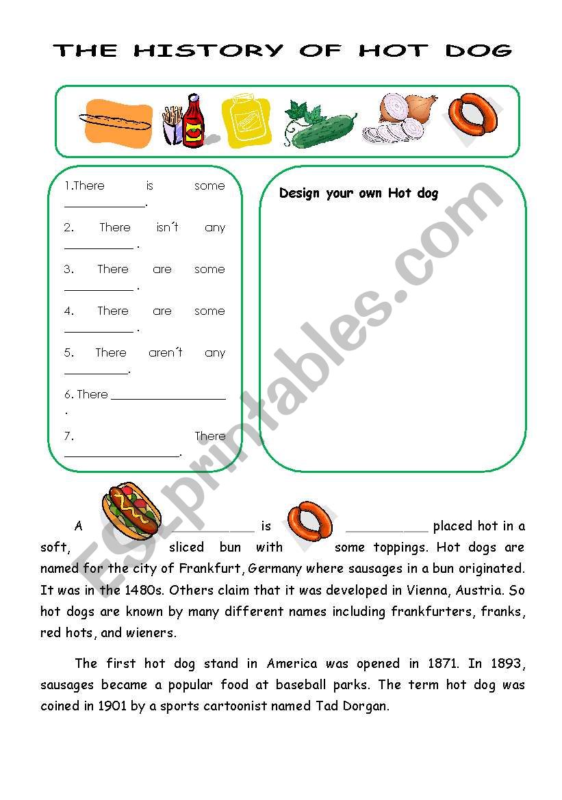 The history of hot dog worksheet
