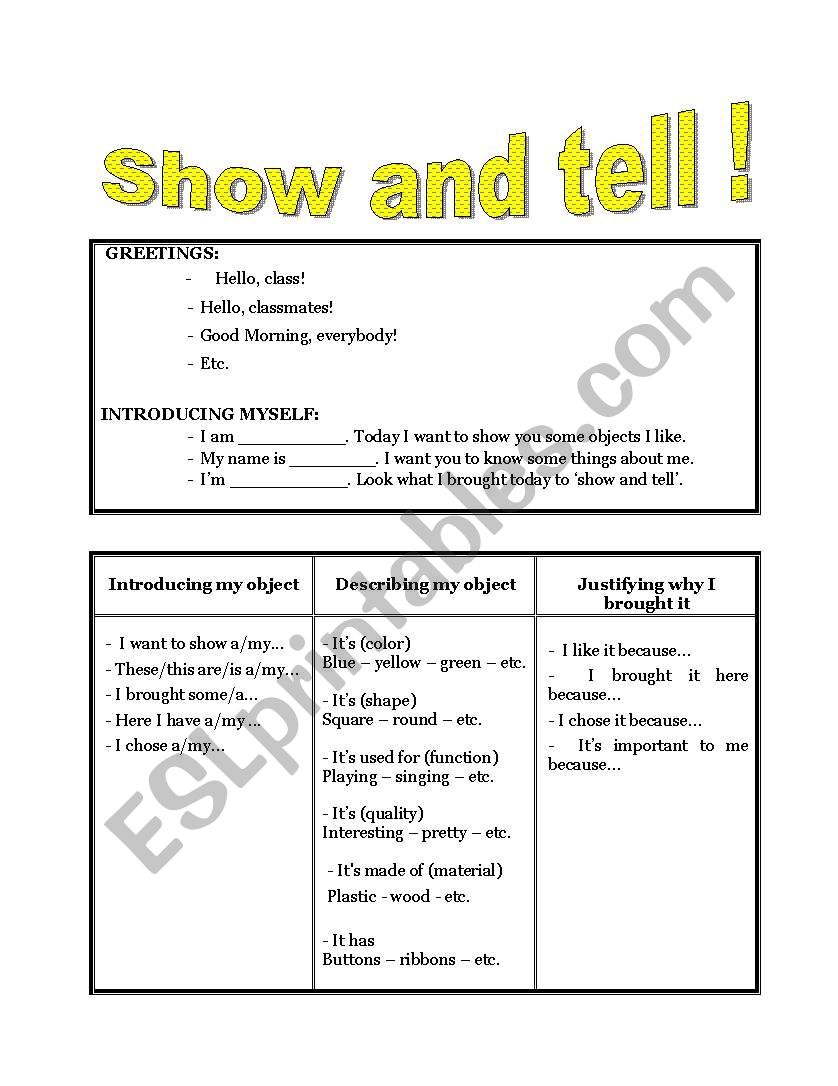 Show and Tell manual worksheet