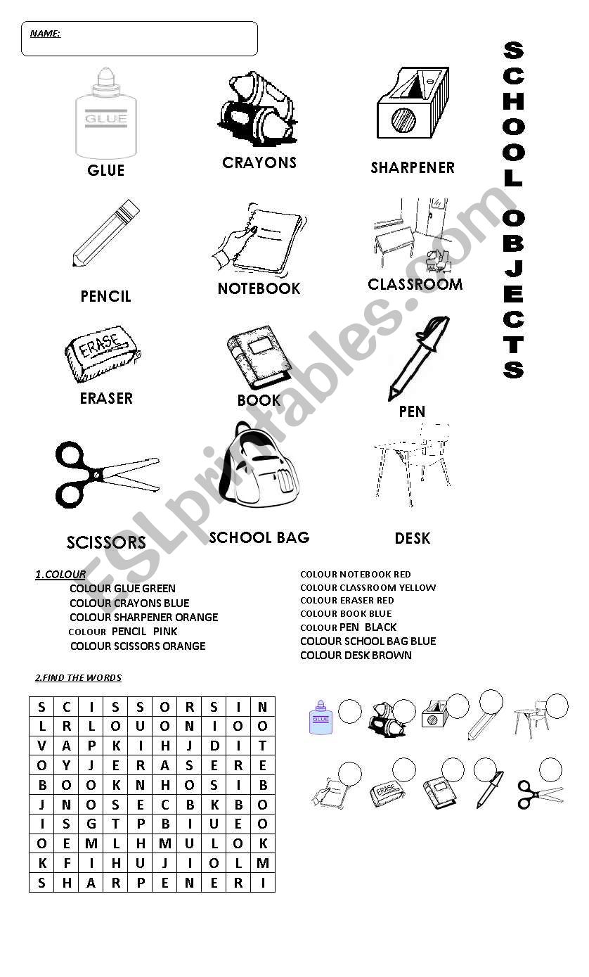 school objects worksheet