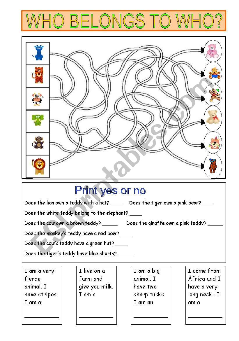 Animals maze 2 pages worksheet