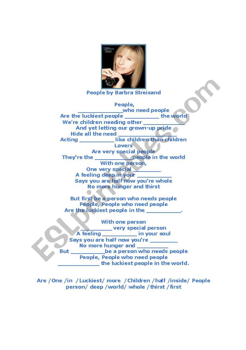 People by Barbara Streisand worksheet