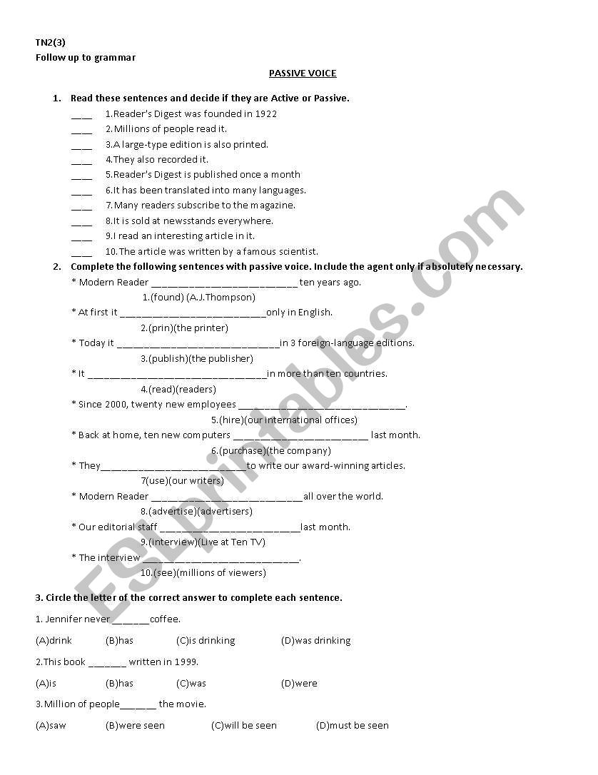 passive voice worksheet