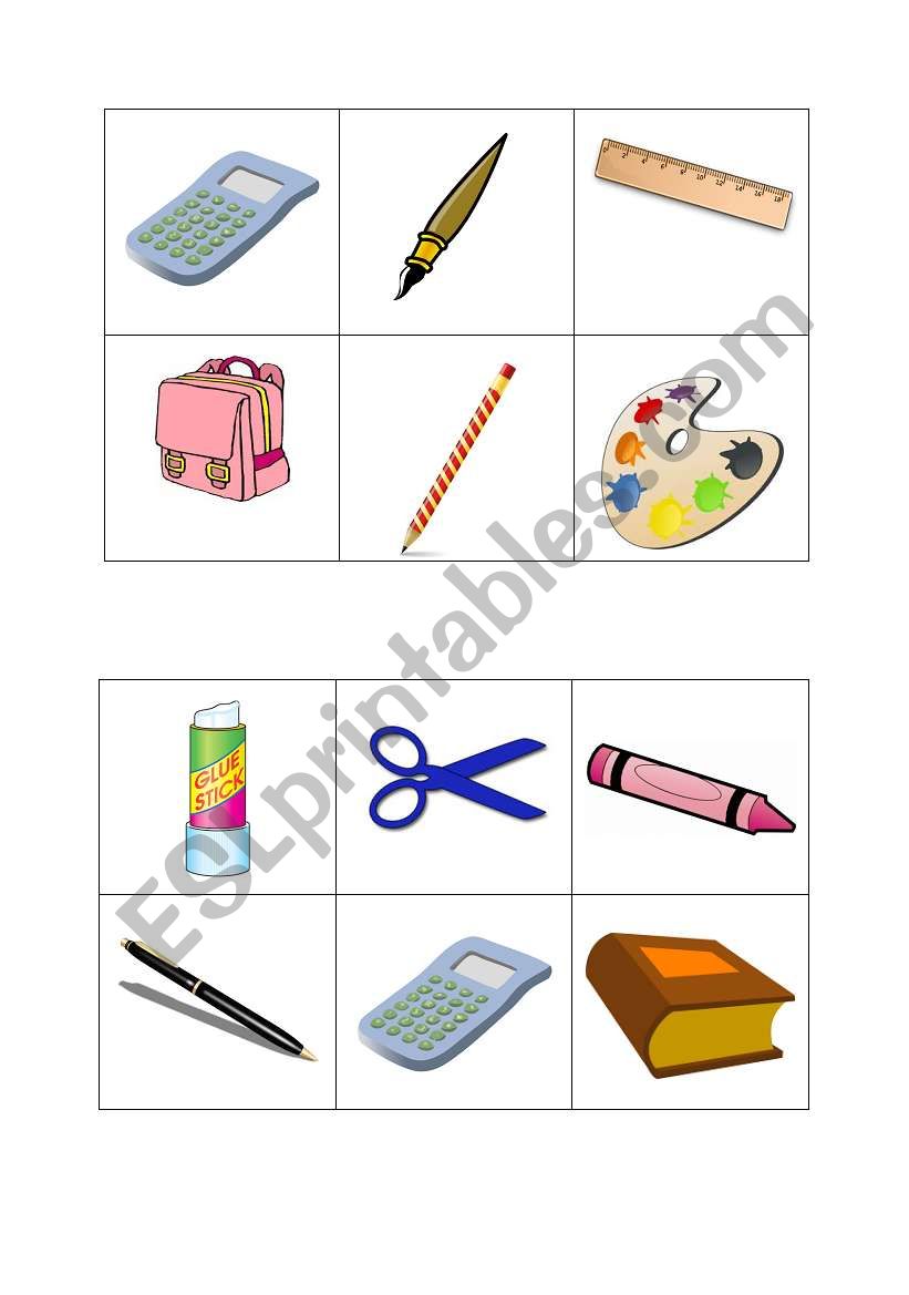 School supplies bingo cards part 4