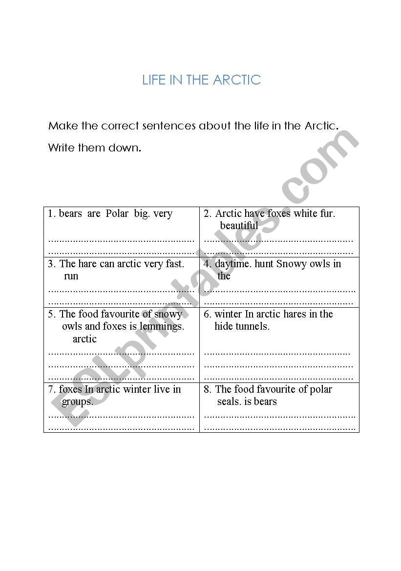 Life in the Arctic worksheet