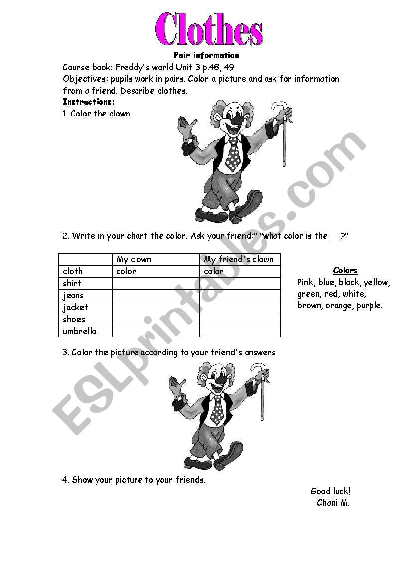 clothes and colors worksheet