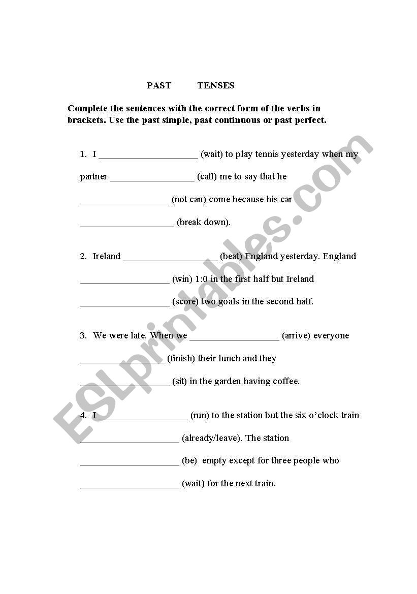 Past tenses worksheet