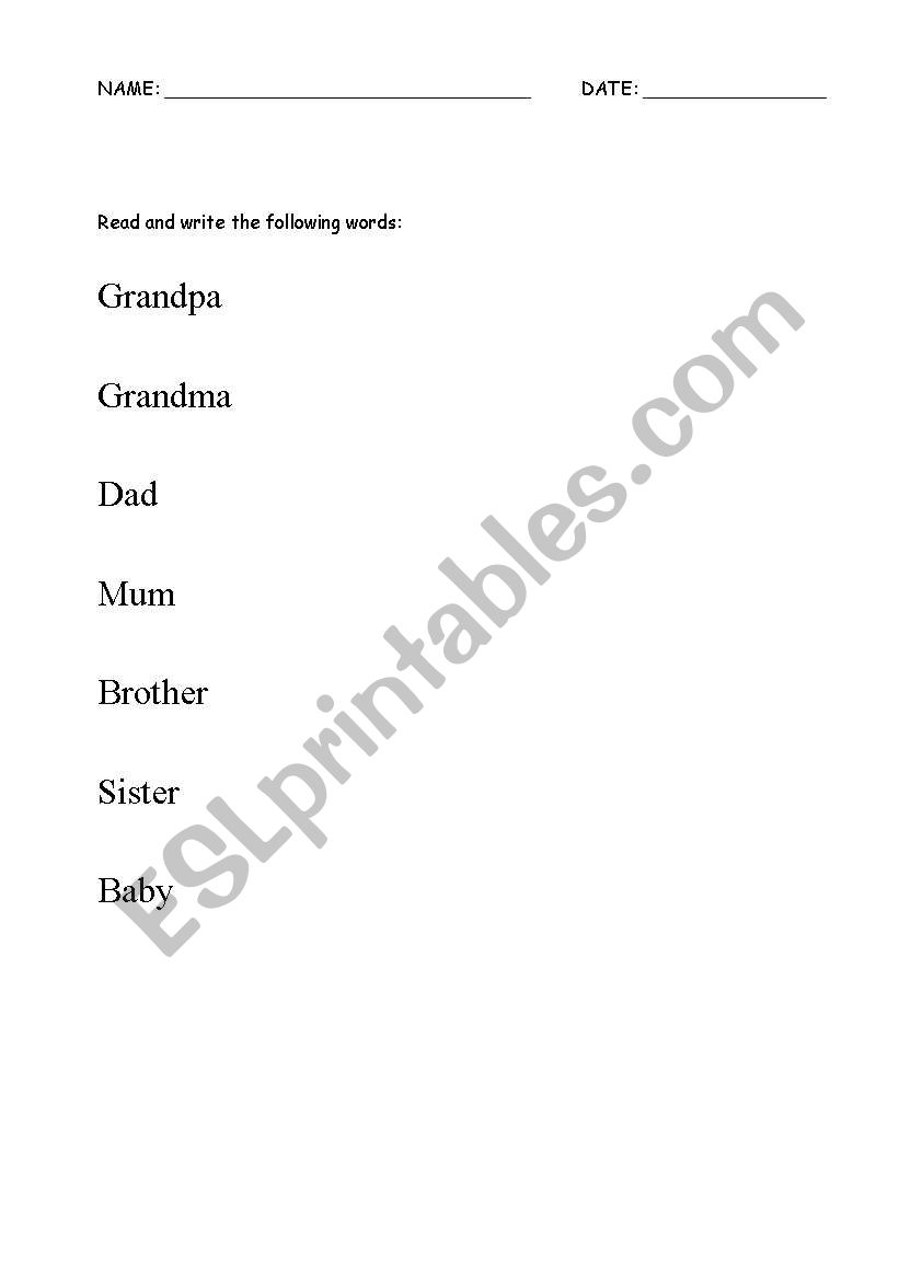 Family members worksheet