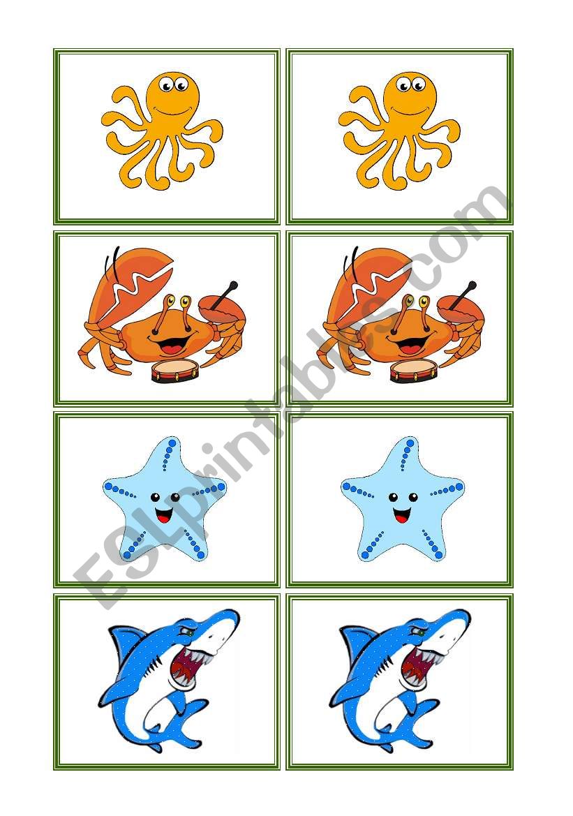 Sea Animals - Memory game worksheet