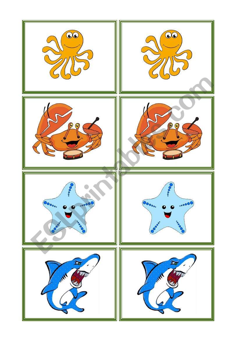 Sea Animals - Memory game worksheet