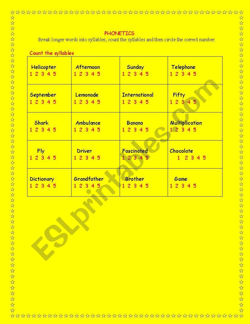 circle the syllables worksheet