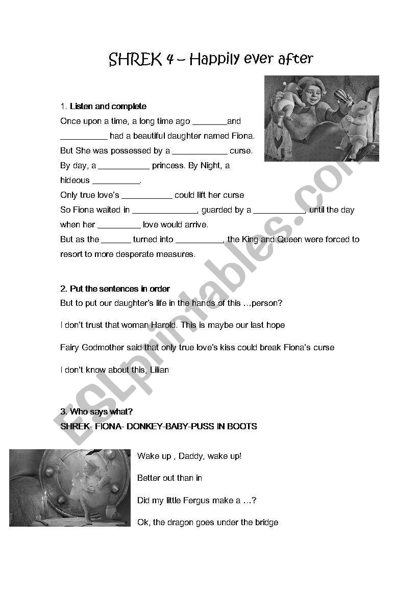 Shrek 3rd worksheet