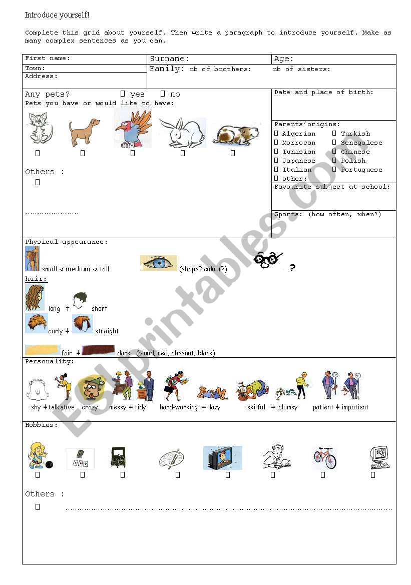 Introduce yourself worksheet