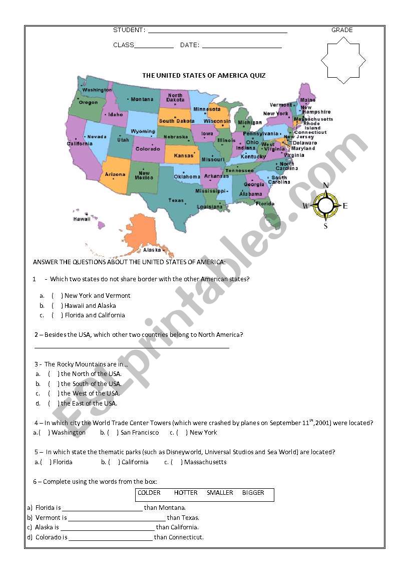 The Usa Quiz Esl Worksheet By Renate Oliveira