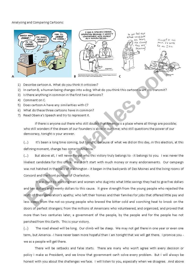 Cartoons and a speech worksheet