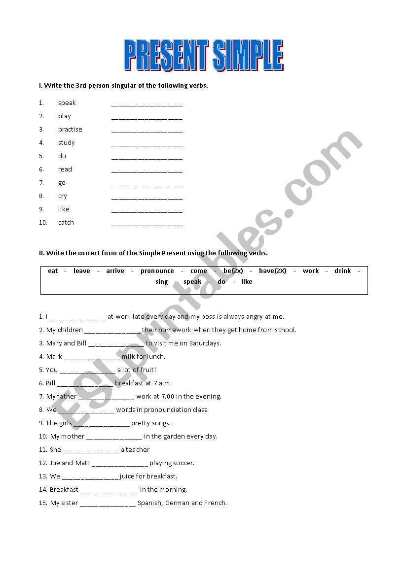 Present Simple worksheet