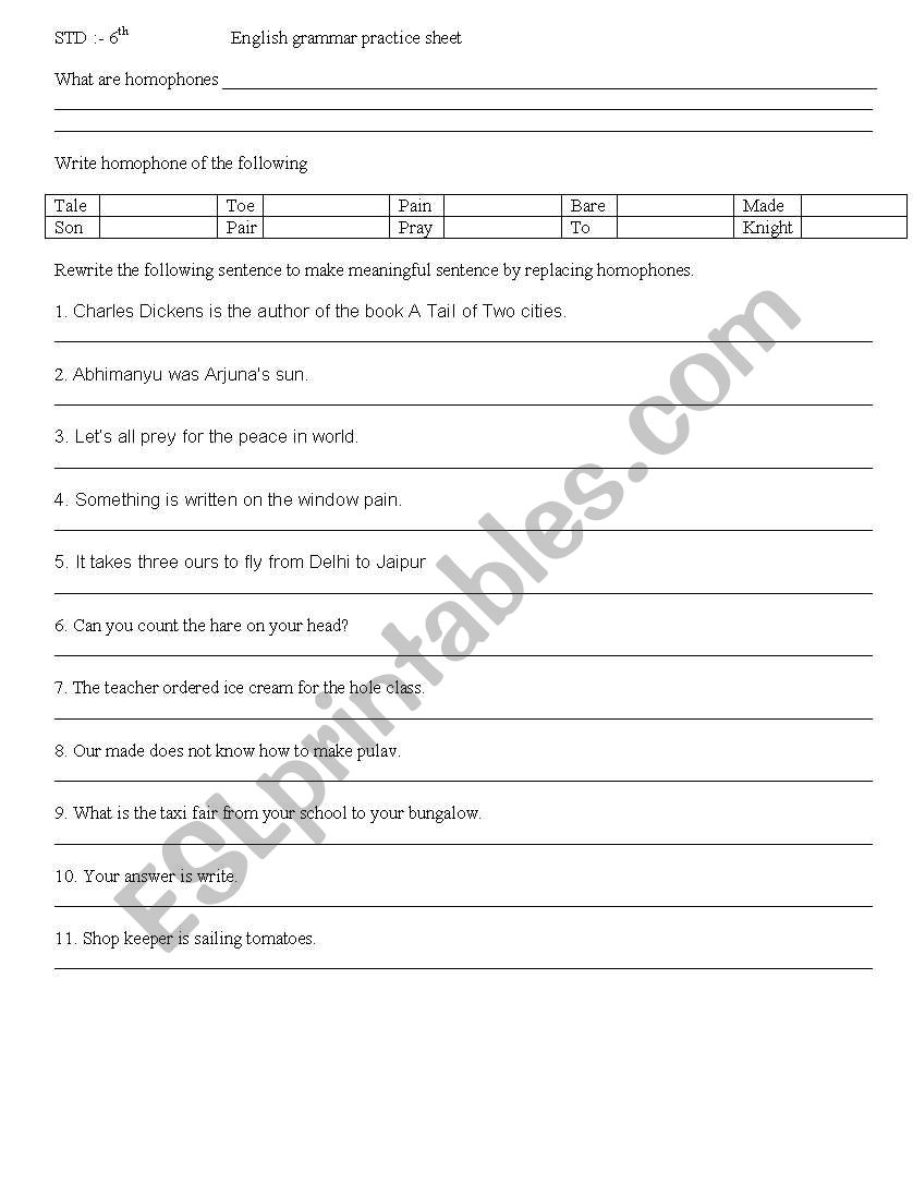 This is The Worksheet for homophones and homonyms practice