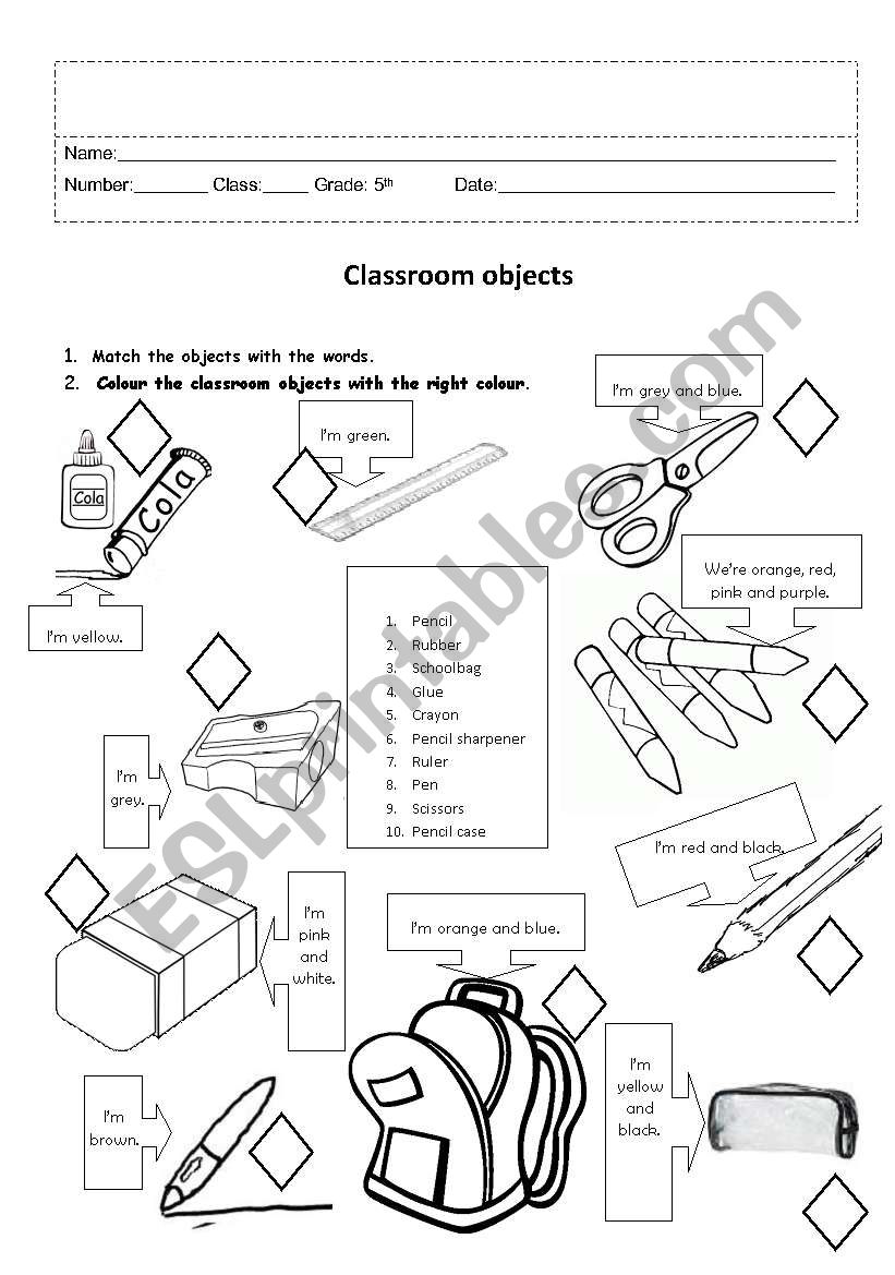 Classroom objects worksheet