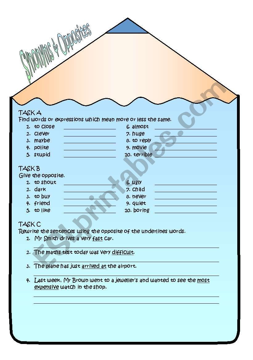 Synonyms & Opposites worksheet