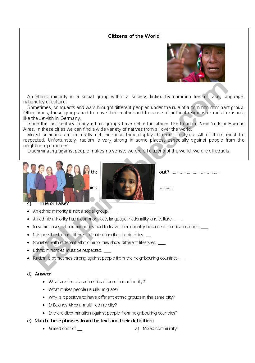 Ethnic Minorities worksheet