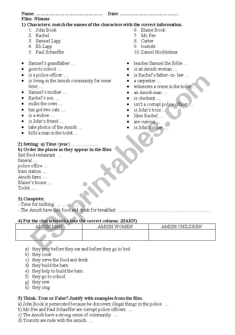 Film: Witness worksheet