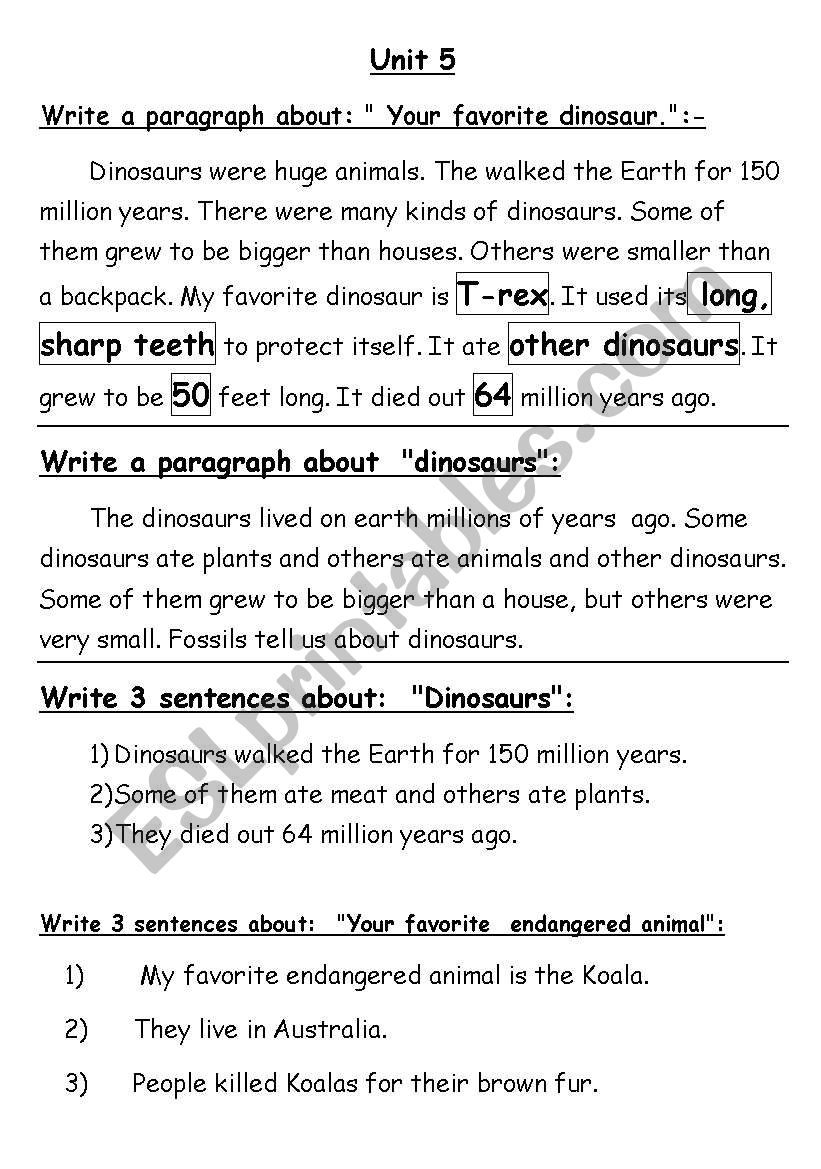 written paragraphes worksheet