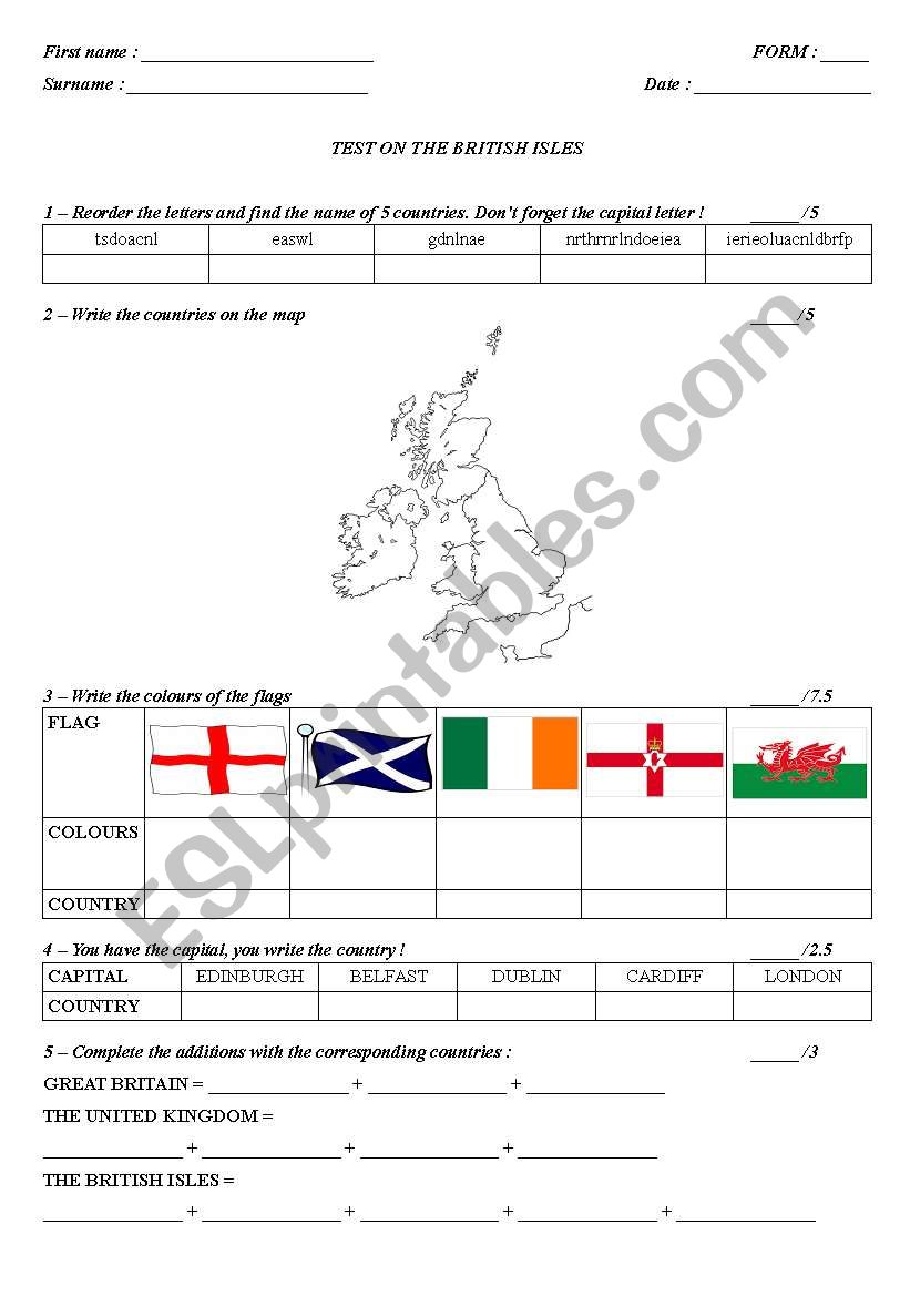 THE BRITISH ISLES - an A1 test