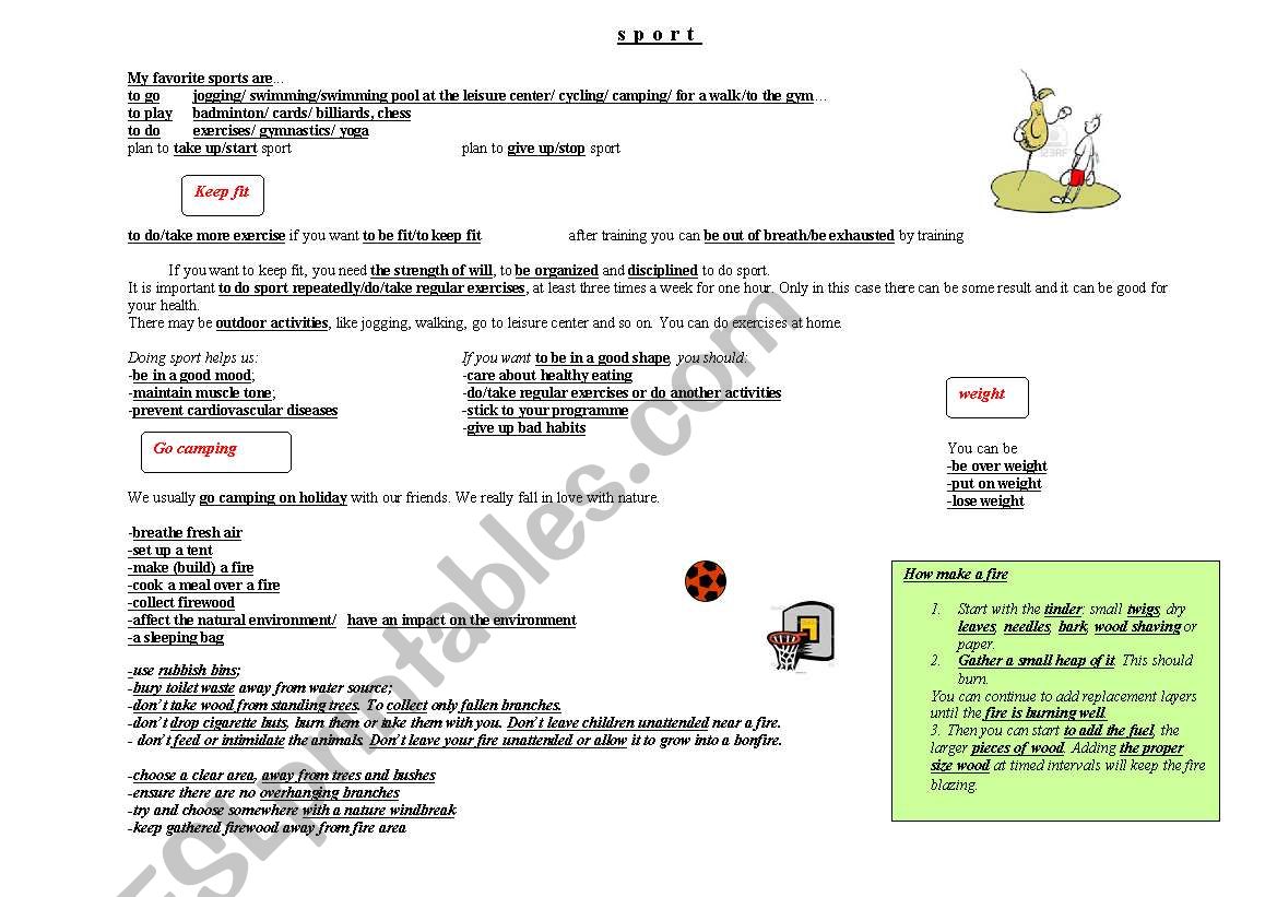 Sport worksheet