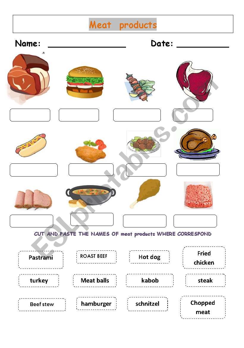 meat products worksheet