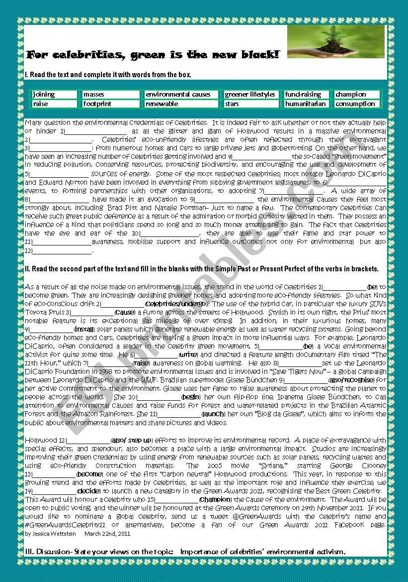 CELEBRITIESÂ´ ENVIRONMENTAL ACTIVISM - For celebrities, green is the new black!   