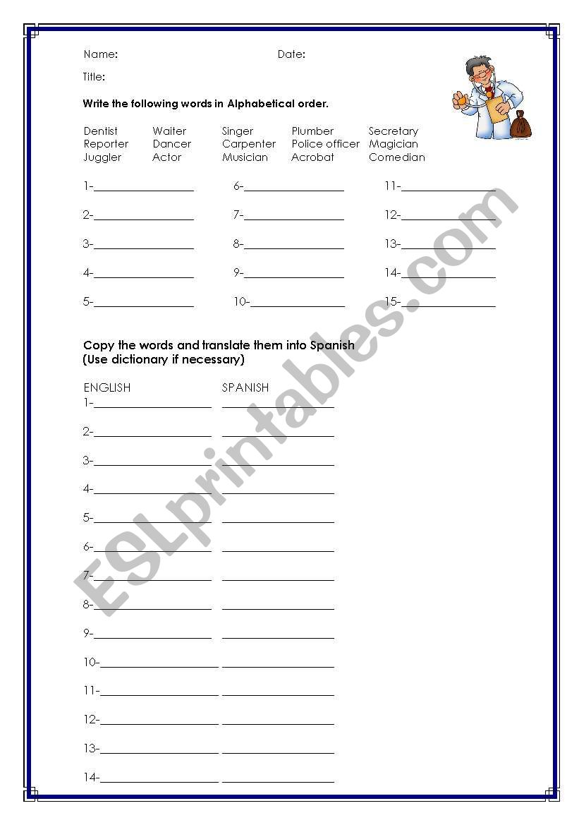 Jobs Vocabulary  and Word Games Worksheet for Passport 3 E.S.O