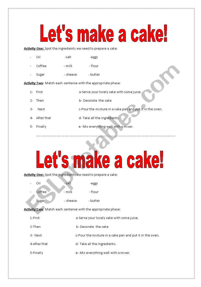  Lets Make a Cake worksheet